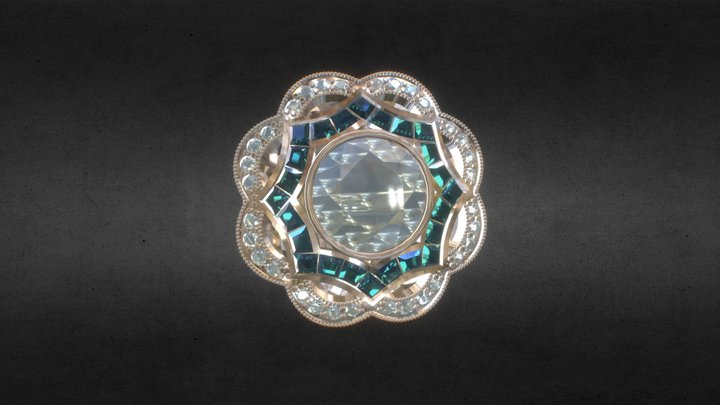 Retro sapphires and diamons ring 3D Model