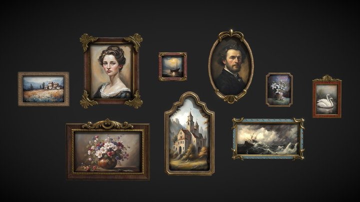 Paintings Wall Decorations - low poly pack 3D Model