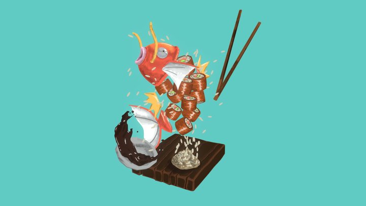 Magikarp Flying Sushi Fanart 3D Model