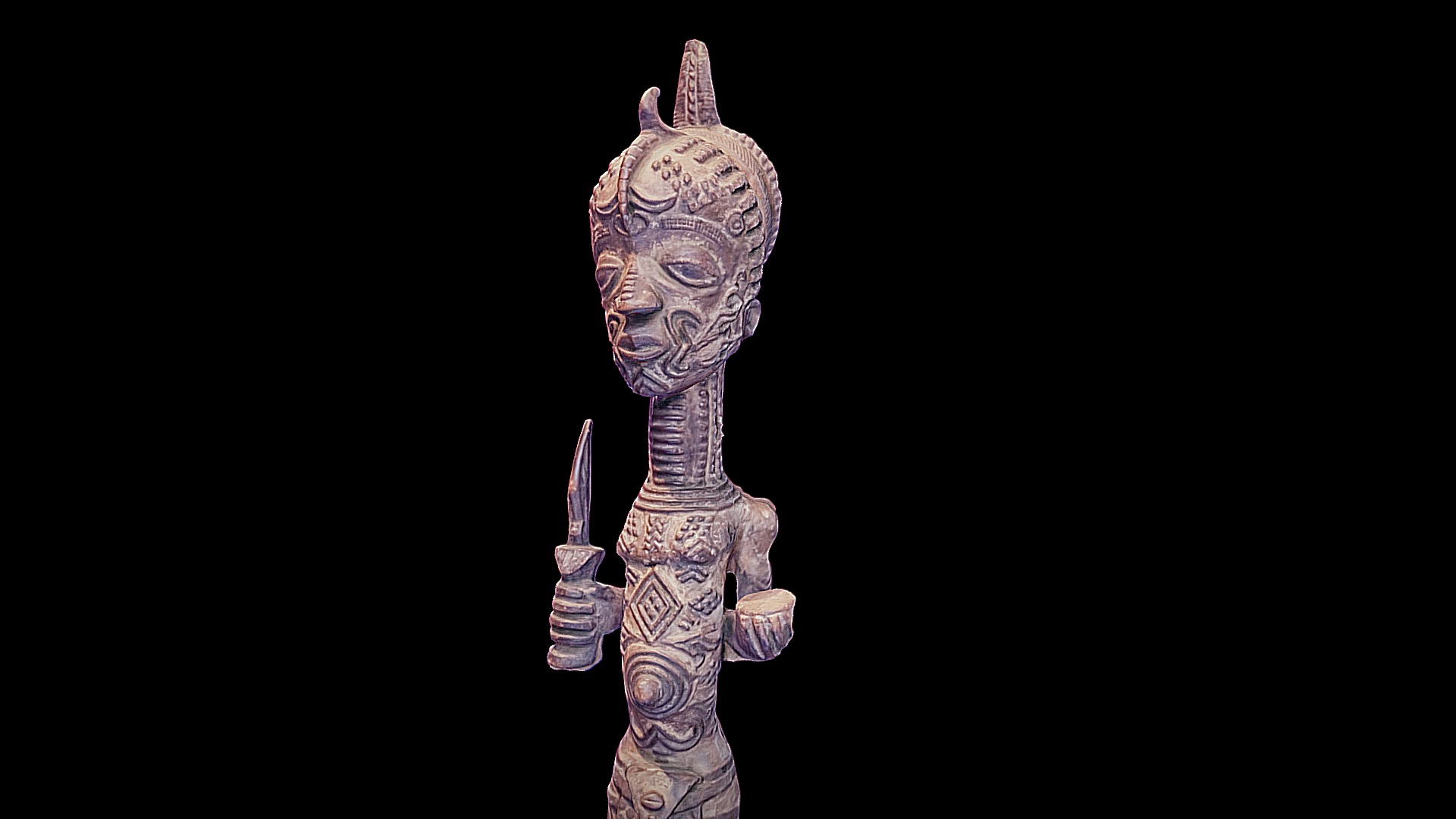 3D model African statuette - This is a 3D model of the African statuette. The 3D model is about a statue of a person holding a sword.