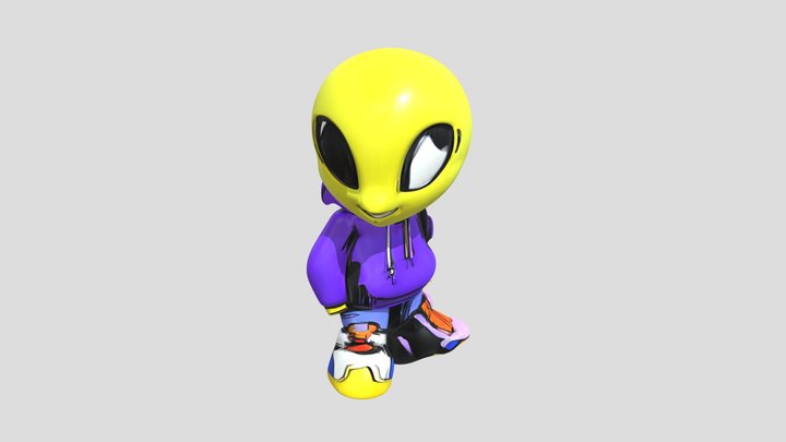 Cartoon alien in hoodie and sneakers RecketBoss 3D Model