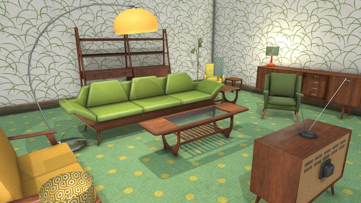 Retro - Living Room - Low Poly - Furniture Pack 3D Model