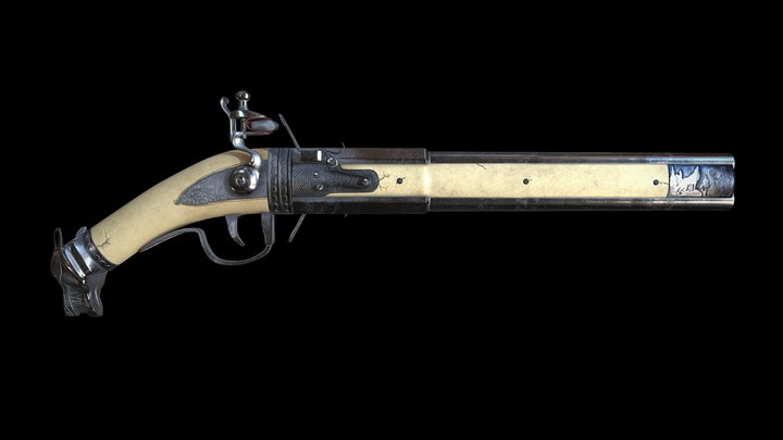Double-barrel flintlock pistol 3D Model