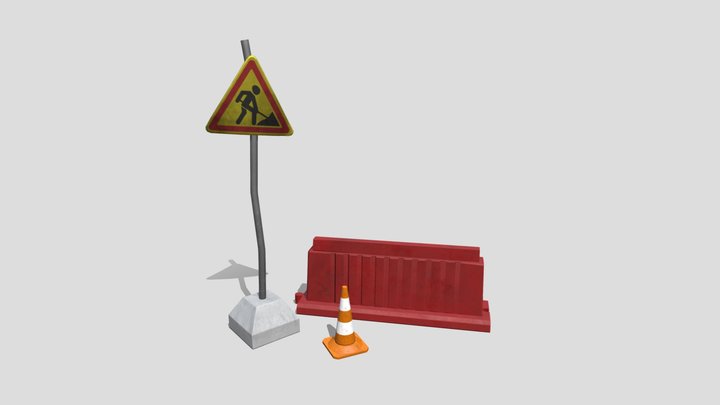 Road Works (low poly set) 3D Model