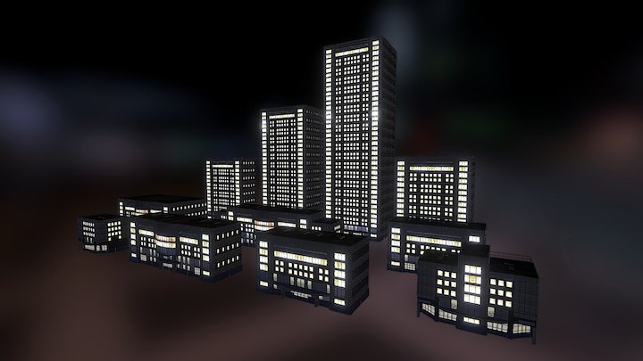 Modern Buildings Night 3D Model