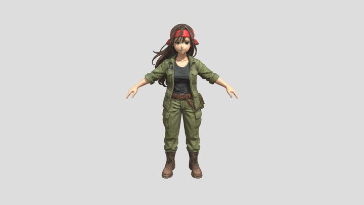 Female Hippie Soldier 3D Model