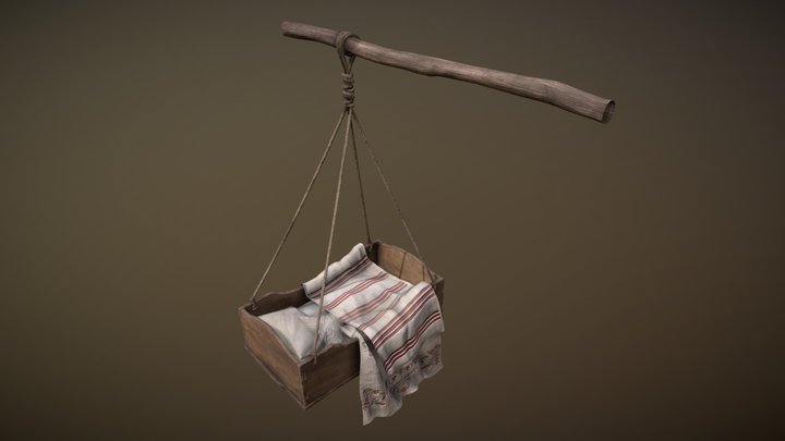 Old Wooden Cradle 3D Model