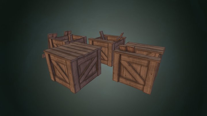 Modular Crate w/ Handpainted Textures 3D Model