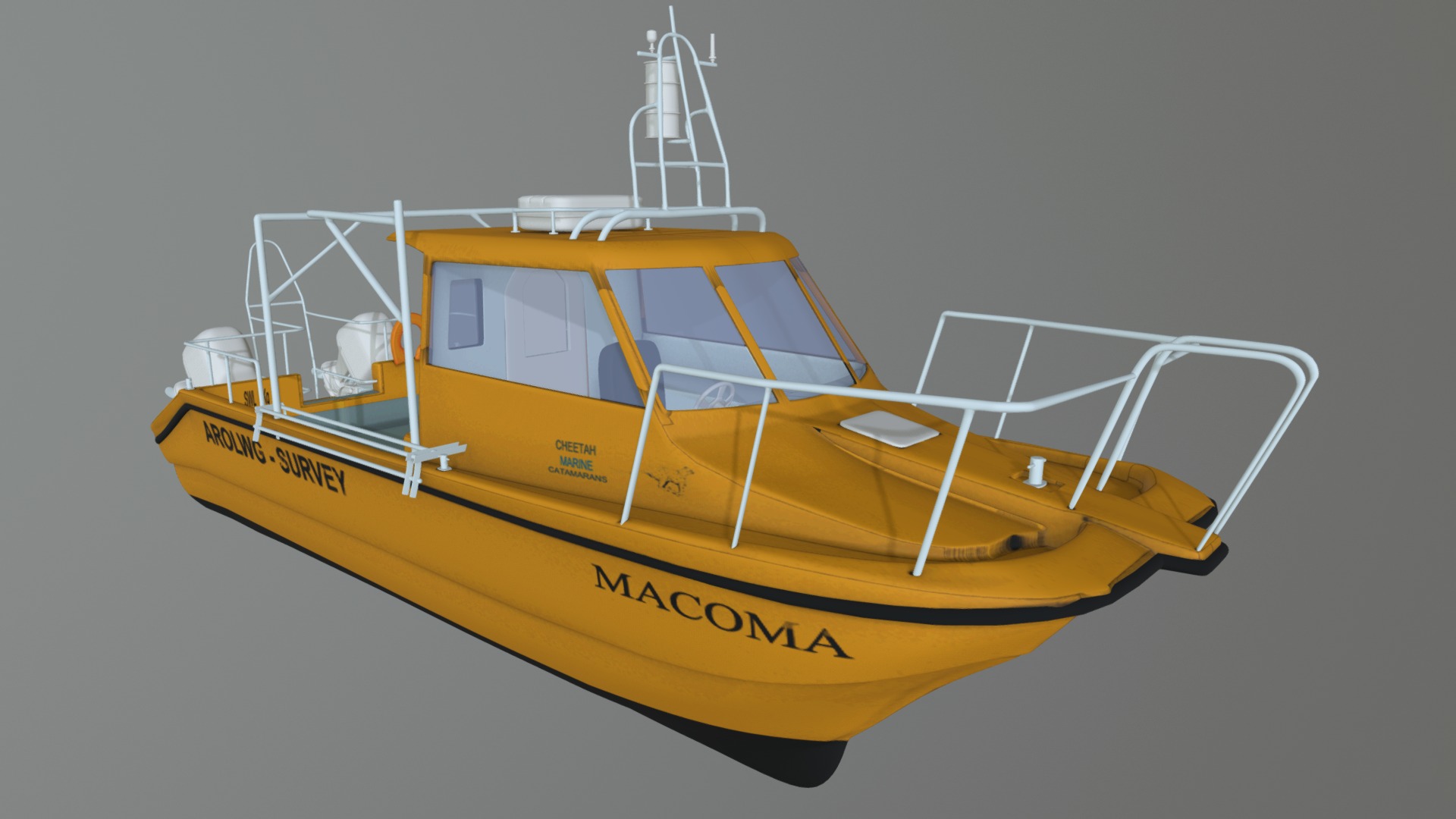 3D model Macoma, research vessel for a  University - This is a 3D model of the Macoma, research vessel for a  University. The 3D model is about a yellow and black boat.