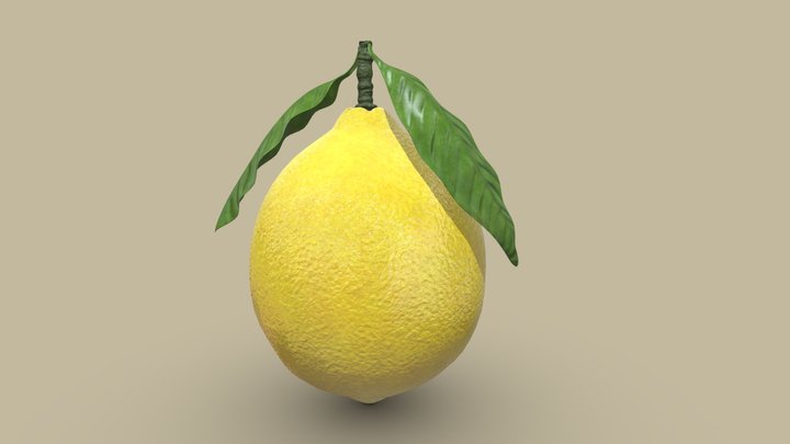 Lemon With Leaf Low Poly Realistic PBR 3D Model