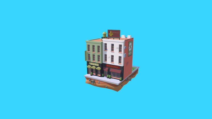 Low Poly Boutiques Island 3D Model