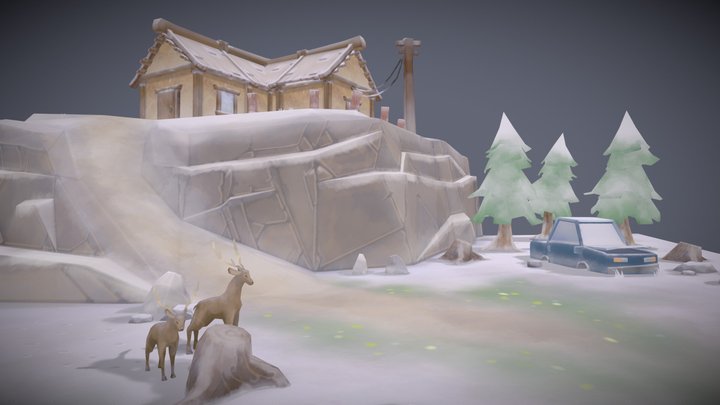 Snow Cabin Diorama 3D Model
