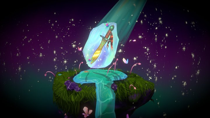 Sword In Crystal Diorama 3D Model