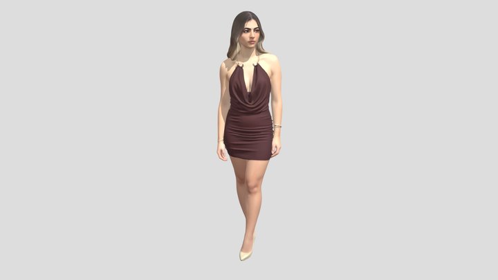 Brown Draped Halter Mini Dress – Modello 3D gratuito STL