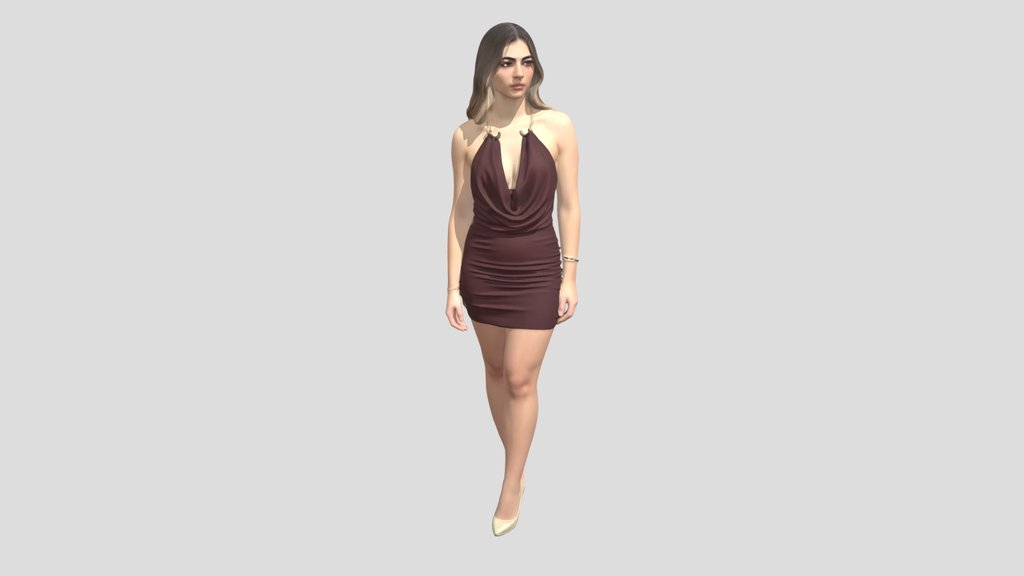 Brown Draped Halter Mini Dress
