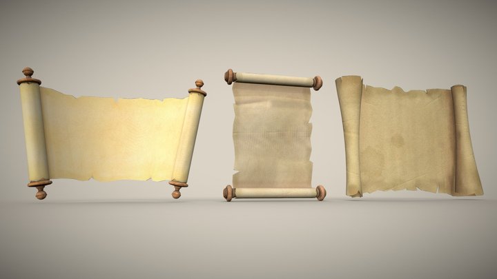 Set of three papyrus scrolls PBR low-poly game 3D Model