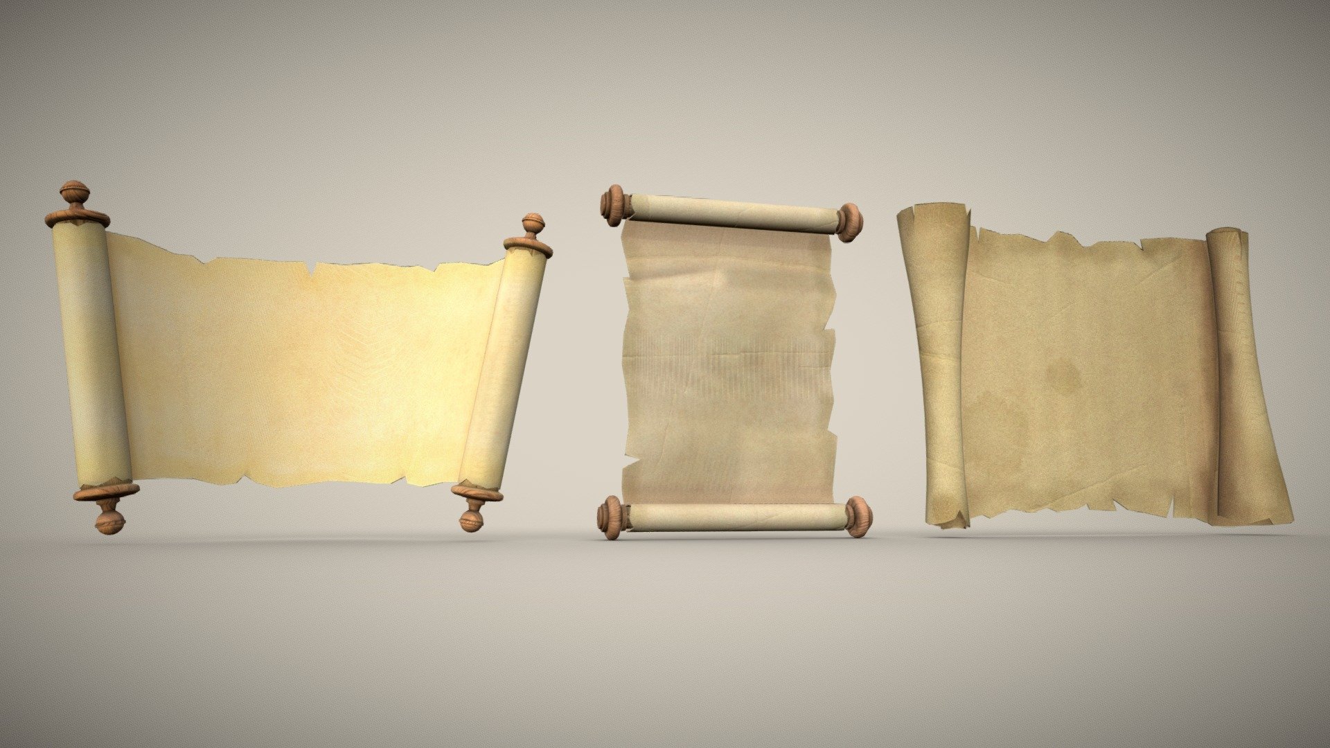 Set of three papyrus scrolls PBR low-poly game - Buy Royalty Free 3D ...