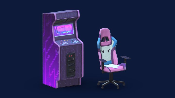 Arcade Cabinet and Gaming Chair 3D Model