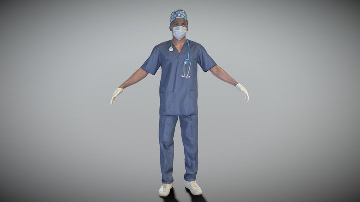 Surgical doctor in mask and gloves in A-pose 308 3D Model
