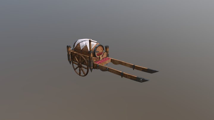 Wooden cart with a beer barrel 3D Model