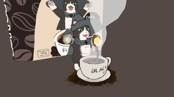 Black Coffee Cat 3D Model