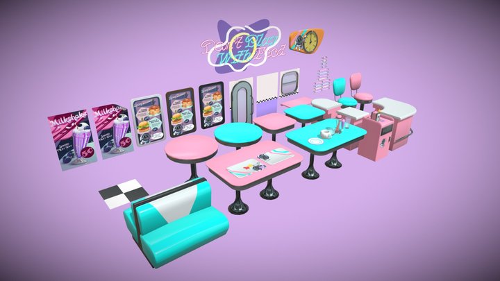 Dinner - Stylized modular low poly asset pack 3D Model