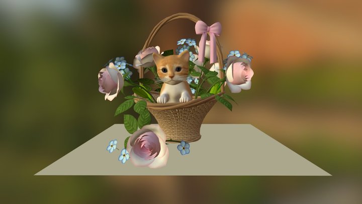 Kitten and flower basket 3D Model