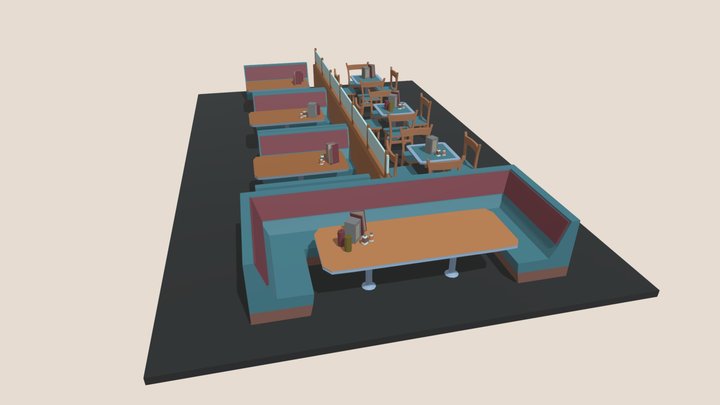 Conjunto Salão Lanchonete Lowpoly 3D Model