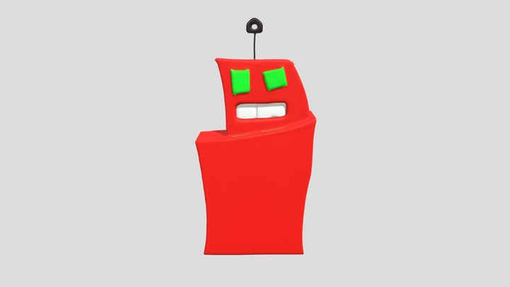 abstract red robot block with face 3d and With 3D Model
