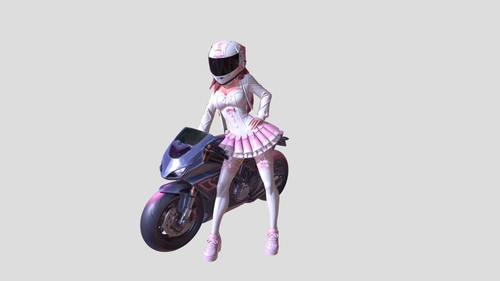 Kawaii Racer - Stylized Motorcycle Girl 3D Model