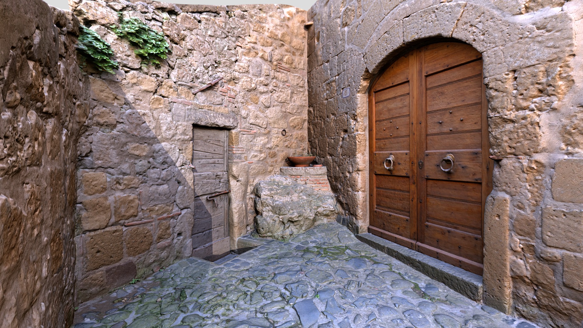 3D model A Glimpse of Cellere (Italy) - This is a 3D model of the A Glimpse of Cellere (Italy). The 3D model is about a stone building with two doors.