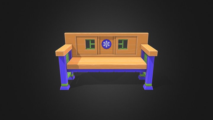 Lowpoly Stylized Bench 3D Model