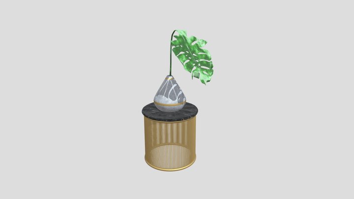 Brass Gold Marble Side Table Monstera