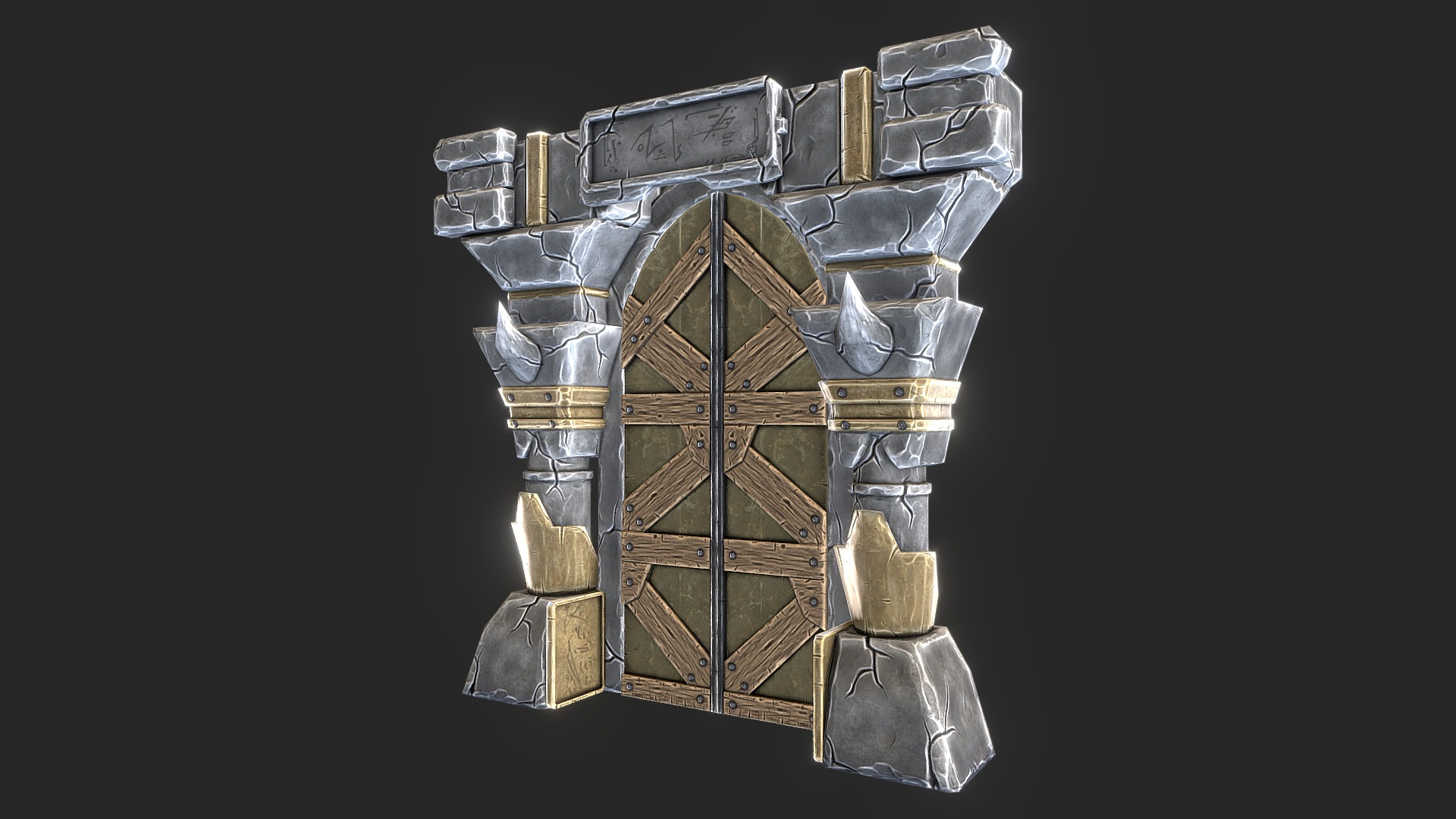 3D model Game Stylized Dungeon Door - This is a 3D model of the Game Stylized Dungeon Door. The 3D model is about a close-up of a metal object.
