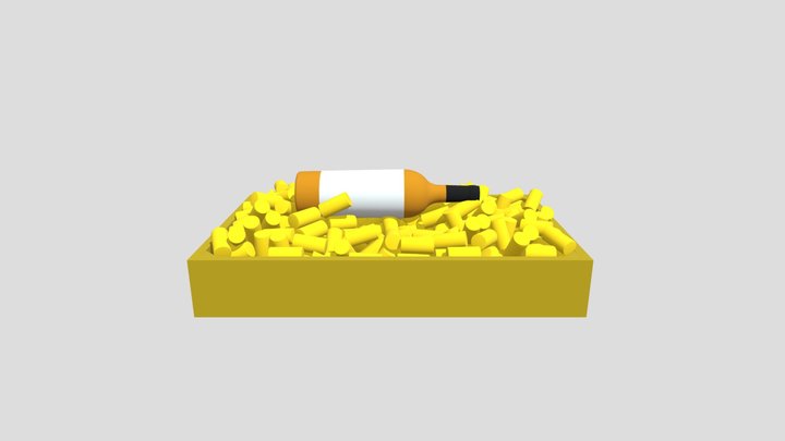 Wooden Crate withCorks and Wine Bottle 3D Model 3D Model