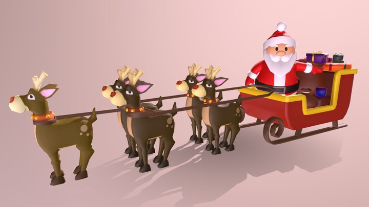 Santa Claus with sleigh 3D Model