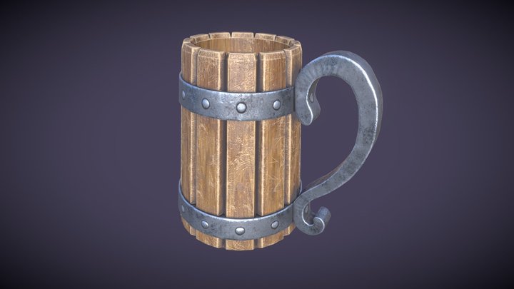 Lowpoly Viking Wood Mug 3D Model