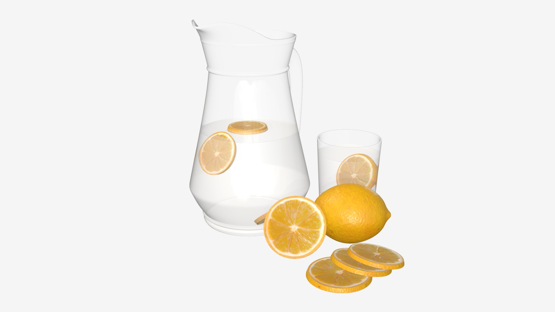 3D model Jar with water and lemon slices - This is a 3D model of the Jar with water and lemon slices. The 3D model is about a glass and a glass of liquid.