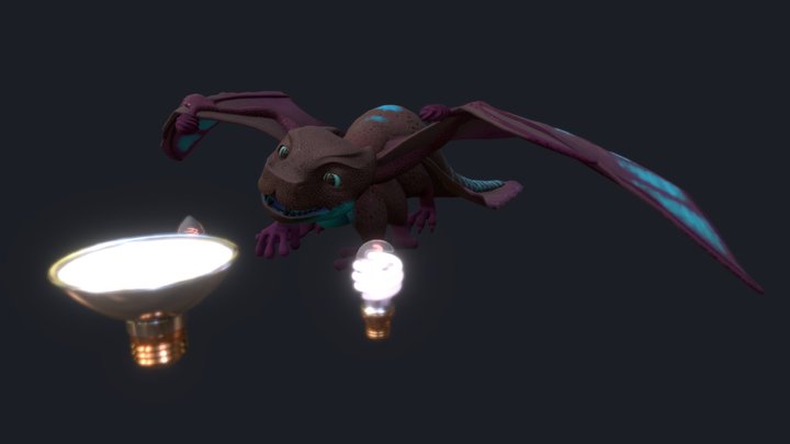 Watts the Lightbulb-Hoarding Dragon 3D Model