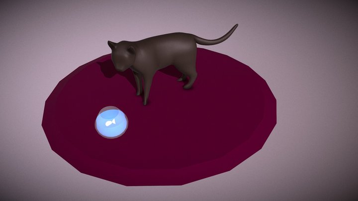 Cat Bowl Scene 3D Model