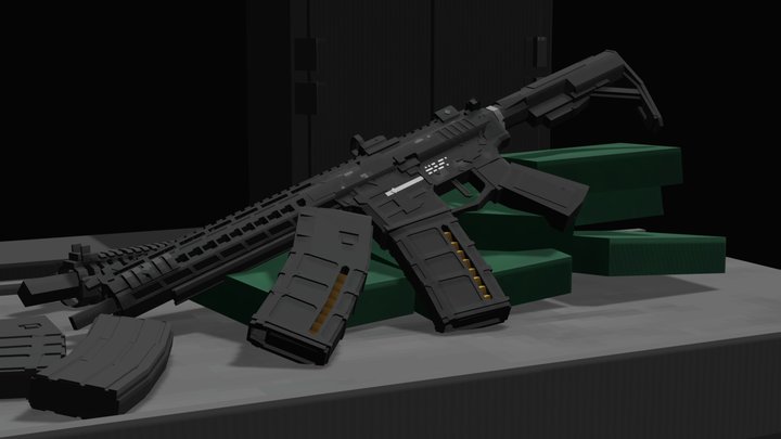 Low poly Minecraft M4a1 Attachments 3D Model