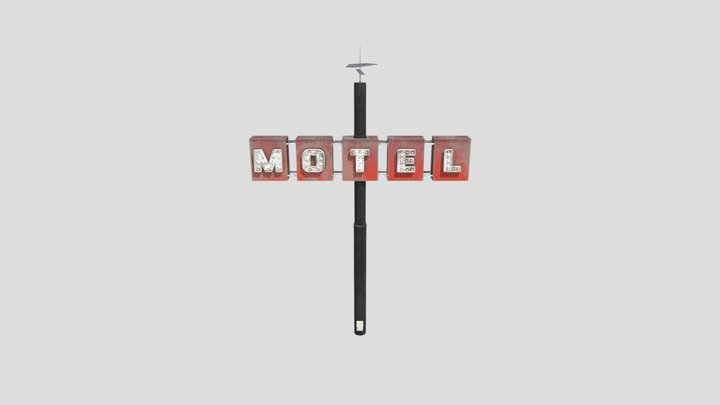 Large Retro Motel Sign with Antenna 4K 3D Model
