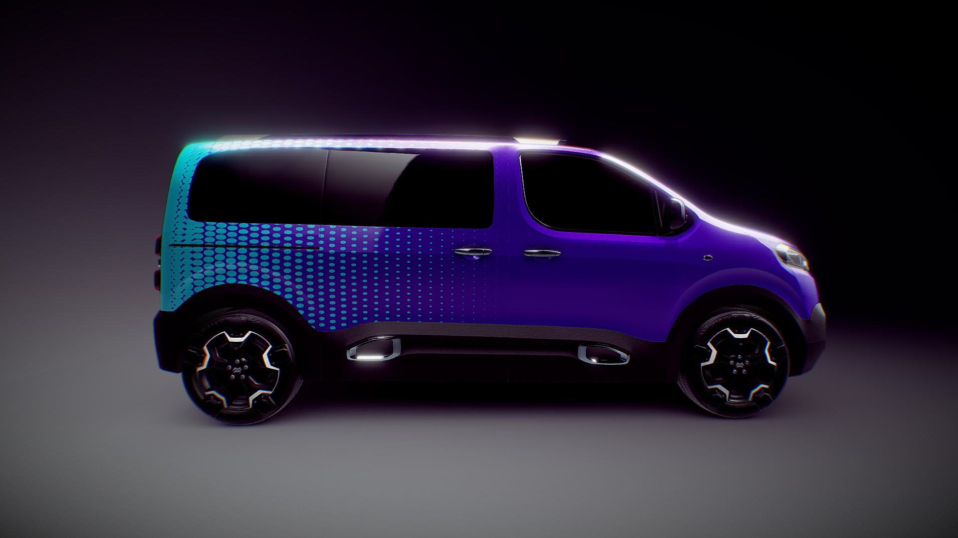 3D model Van Car Purple - This is a 3D model of the Van Car Purple. The 3D model is about a blue car with a black background.