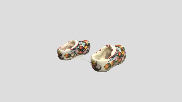 Little Wooden Clog Shoes 2 3D Model