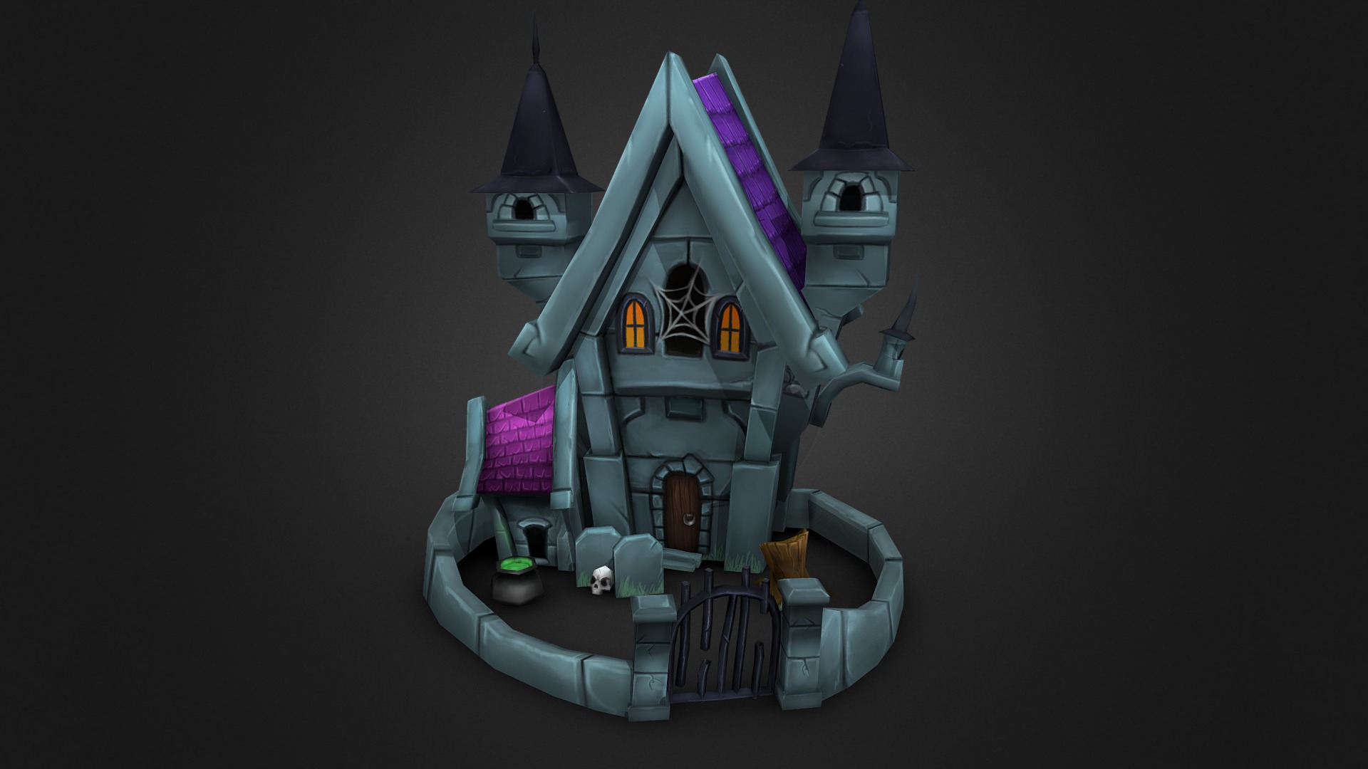 3D model Hand Painted Haunted Castle - This is a 3D model of the Hand Painted Haunted Castle. The 3D model is about a toy robot with purple and blue wings.