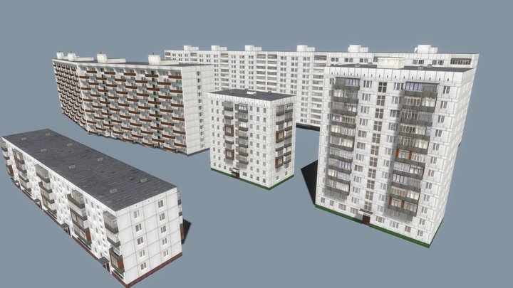 Soviet houses, Хрущевки серии 515, II-68, II-18 3D Model