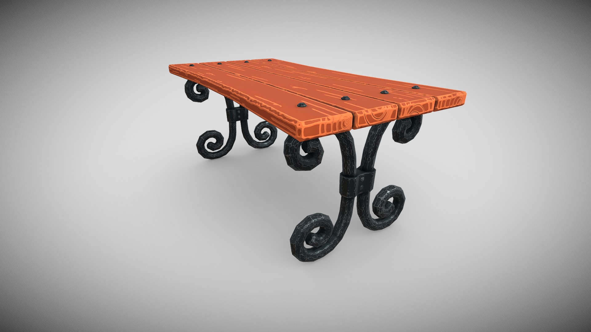 3D model Stylized Wooden/Steel Table - This is a 3D model of the Stylized Wooden/Steel Table. The 3D model is about a small orange skateboard.