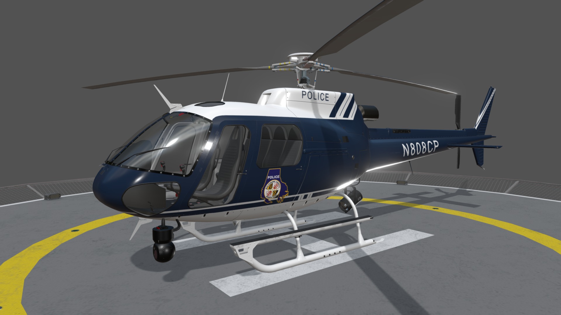 3D model AS-350 Baltimore County Police Static - This is a 3D model of the AS-350 Baltimore County Police Static. The 3D model is about a helicopter on a runway.