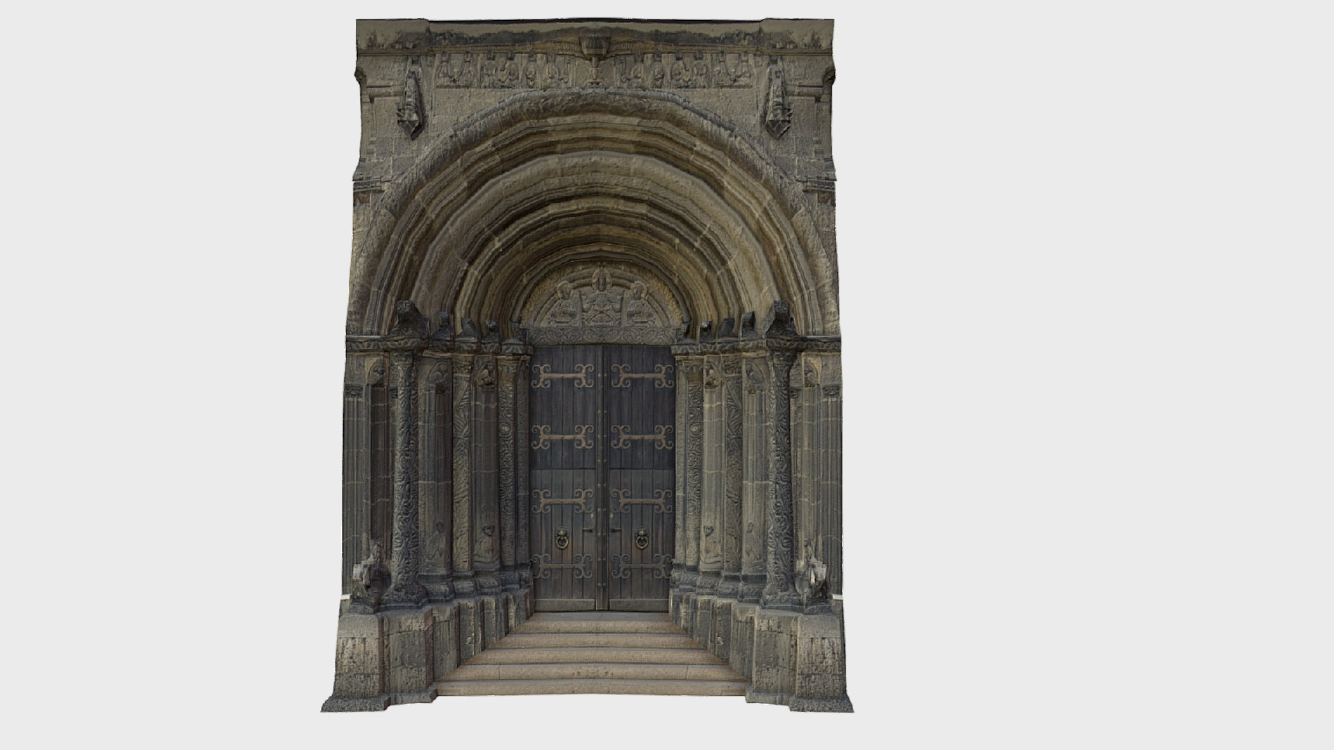 3D model Doorway - This is a 3D model of the Doorway. The 3D model is about a large stone building with a large arched doorway.