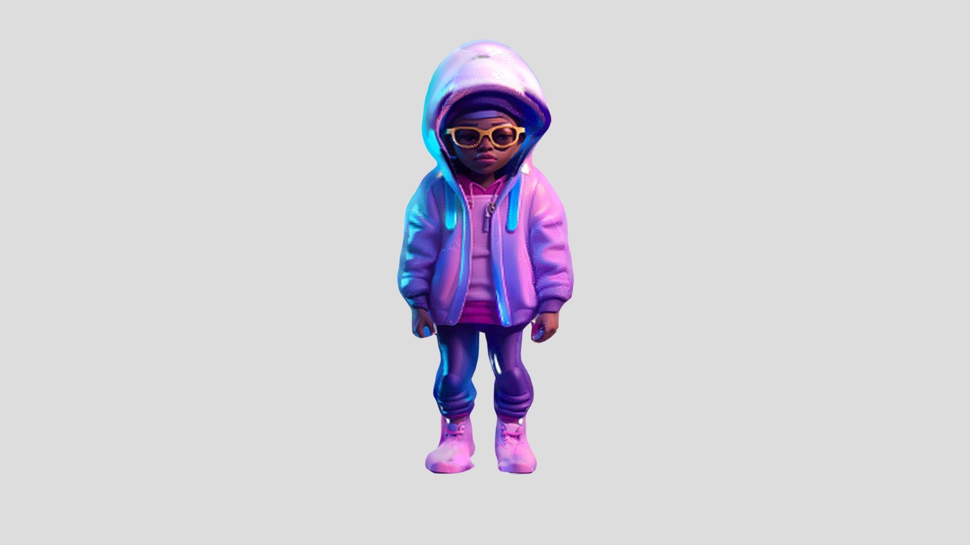 Purple hooded kid with sunglasses on a black ba - Download Free 3D ...